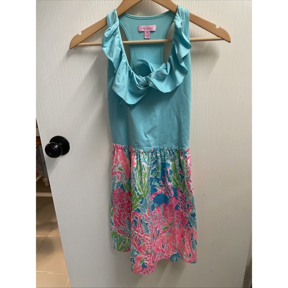 Lilly Pulitzer Danita Dress Lets Cha Cha Womens XS Shorley Blue Ruffle Racerback - Picture 1 of 7